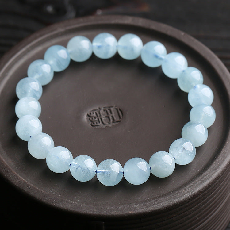 Feng-Shui Healing Gem Stone Beads Bracelets, Grounding & Soothing, Blue Aquamarine Calming Bracelet, Natural Stone Triple Protect For Unisex Adult Natural Reiki