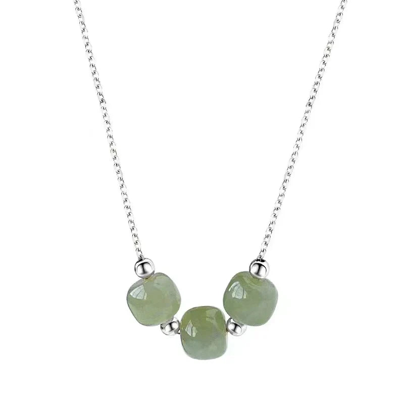 Jade Lucky Bead Pendant 925 Silver Necklace - Attract Luck