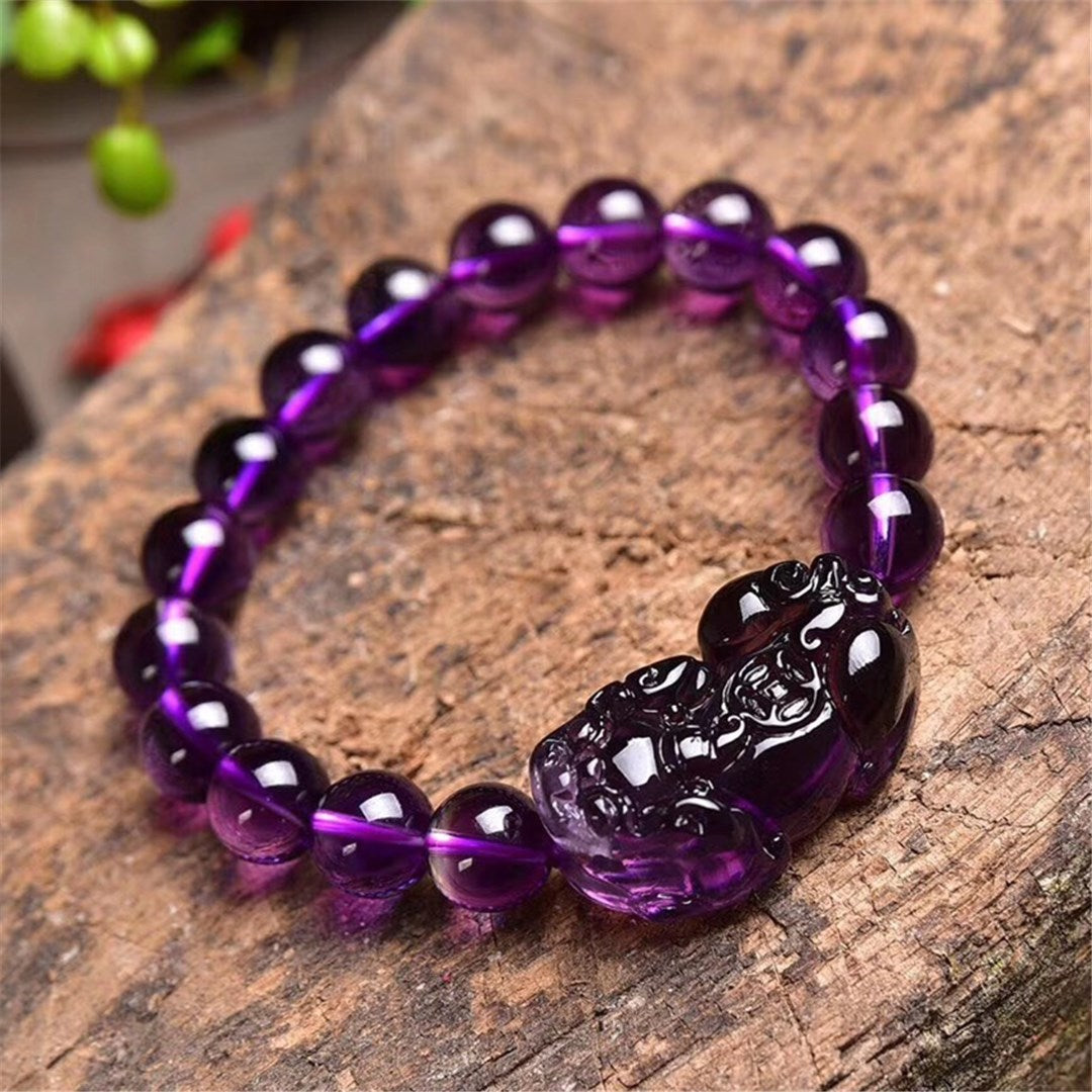 Natural Amethyst Quartz Amulette Pixiu/Piyao Feng Shui Bracelet