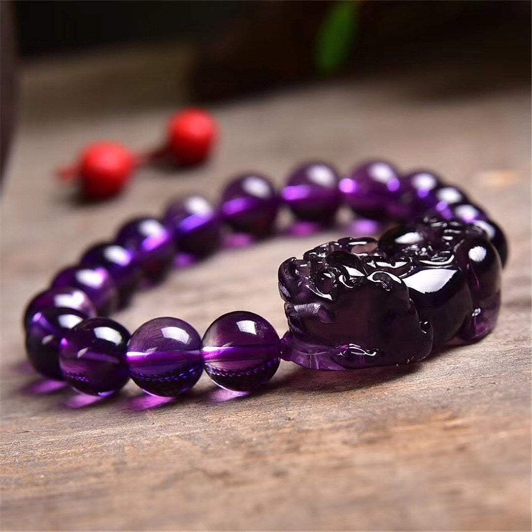 Natural Amethyst Quartz Amulette Pixiu/Piyao Feng Shui Bracelet