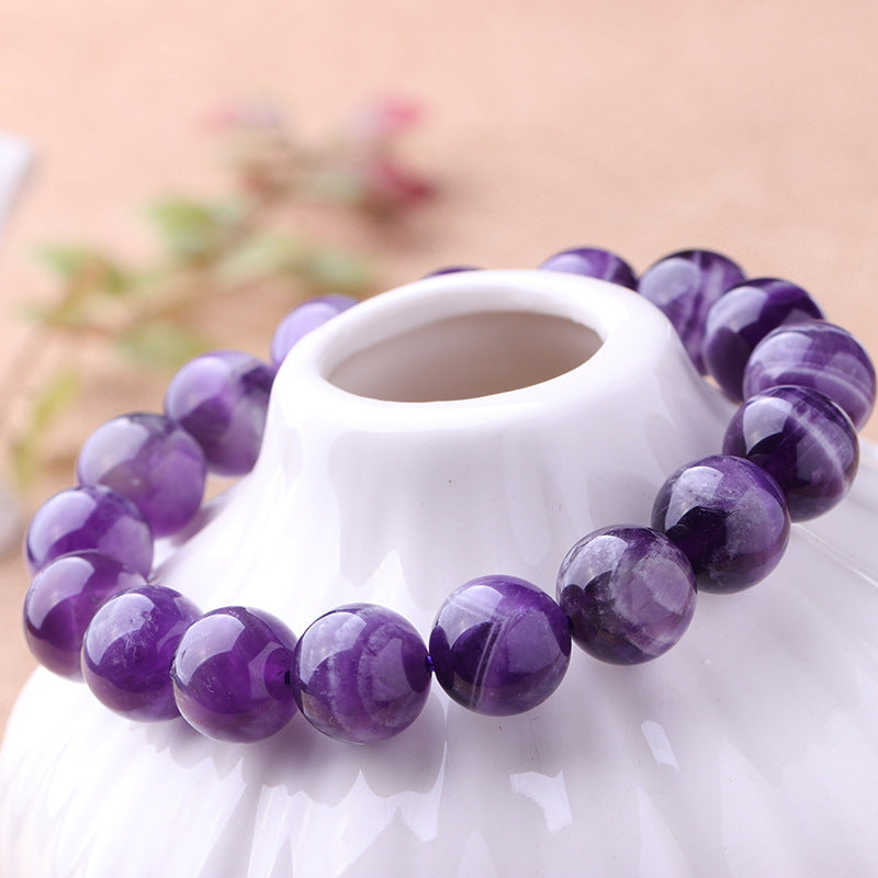 Natural Amethyst Healing Crystal Gemstone Bead Bracelet, 6mm 8mm 10mm 12mm Semi-Precious Stone Quartz Crystal Amethysts Jewelry braclets, For Peace & Clarity