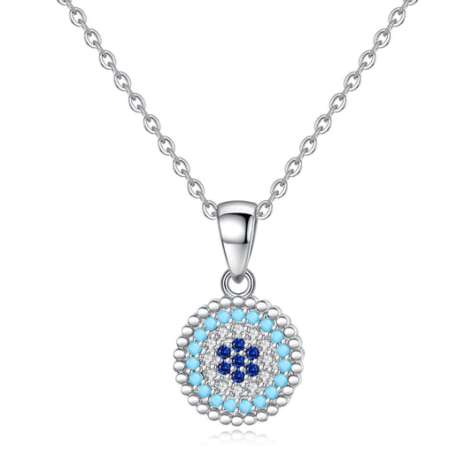 Blue Stone Evil Eye 925 sterling silver Necklace Women Charm Round CZ Pendant