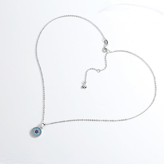 Blue Stone Evil Eye 925 sterling silver Necklace Women Charm Round CZ Pendant