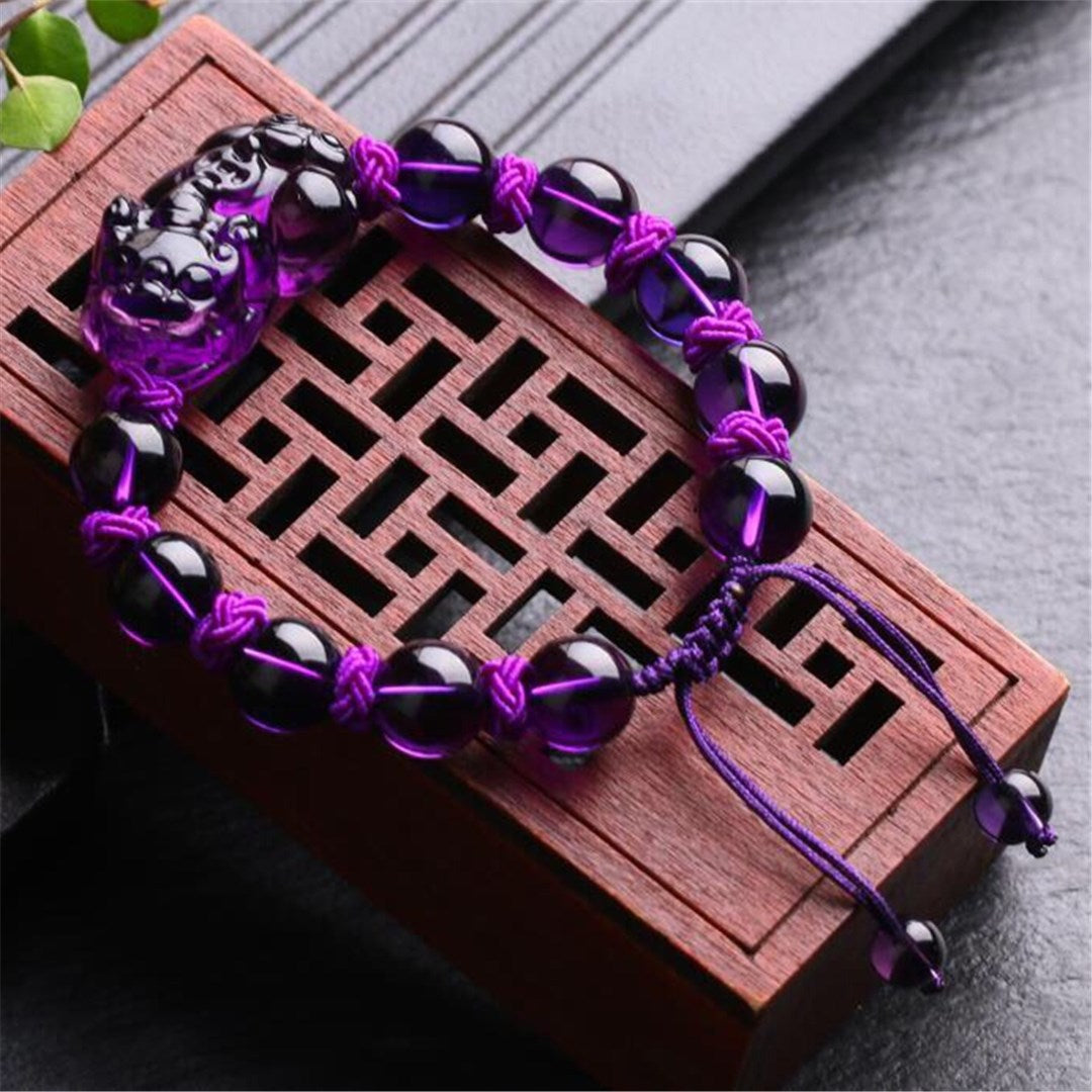 Natural Amethyst Quartz Amulette Pixiu/Piyao Feng Shui Bracelet