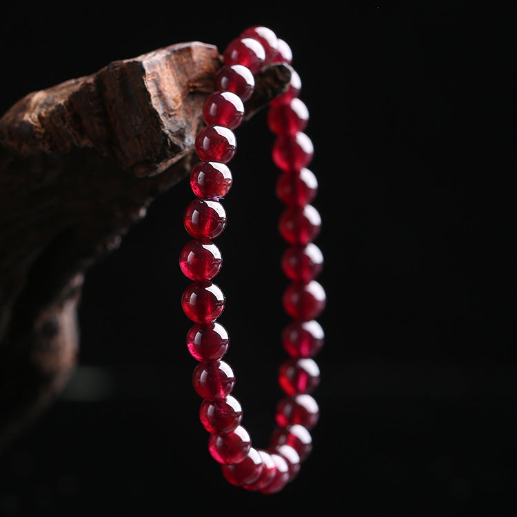 7.5mm Natural Wine Red Garnet Crystal Round Stone Beads Bracelet, AAA, Clear, Luxury Genuine Bracelet for Women, Reignite Your Love