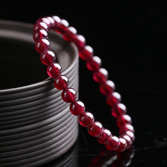 7.5mm Natural Wine Red Garnet Crystal Round Stone Beads Bracelet, AAA, Clear, Luxury Genuine Bracelet for Women, Reignite Your Love