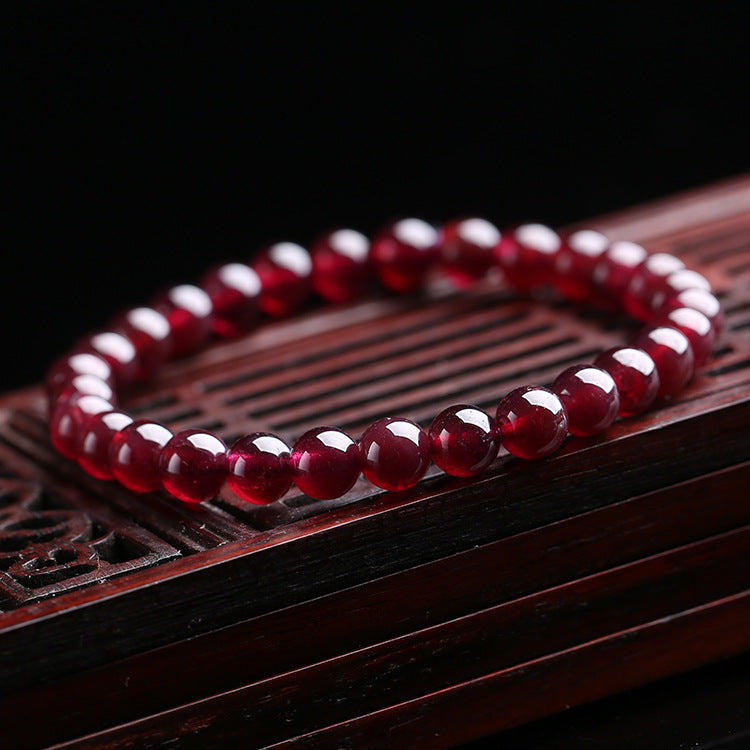 7.5mm Natural Wine Red Garnet Crystal Round Stone Beads Bracelet, AAA, Clear, Luxury Genuine Bracelet for Women, Reignite Your Love