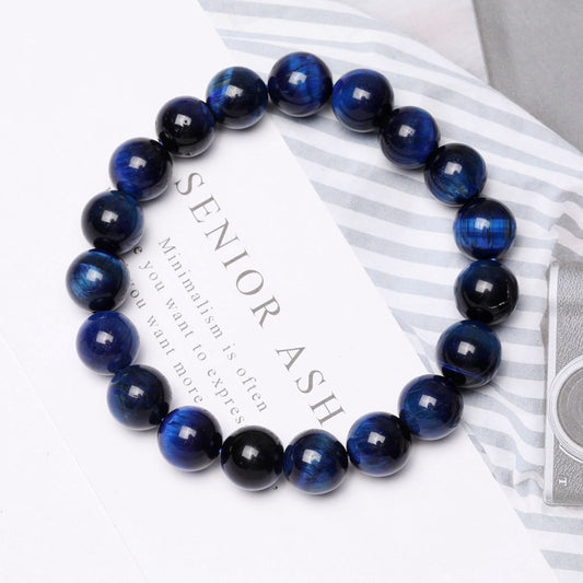 Navy Blue Tiger Eye Beads Bracelets, 10MM Natural Stone Round Beads Elasticity Charm Friendship Bangles for Girls, Women, Men, Couples, Birthdays