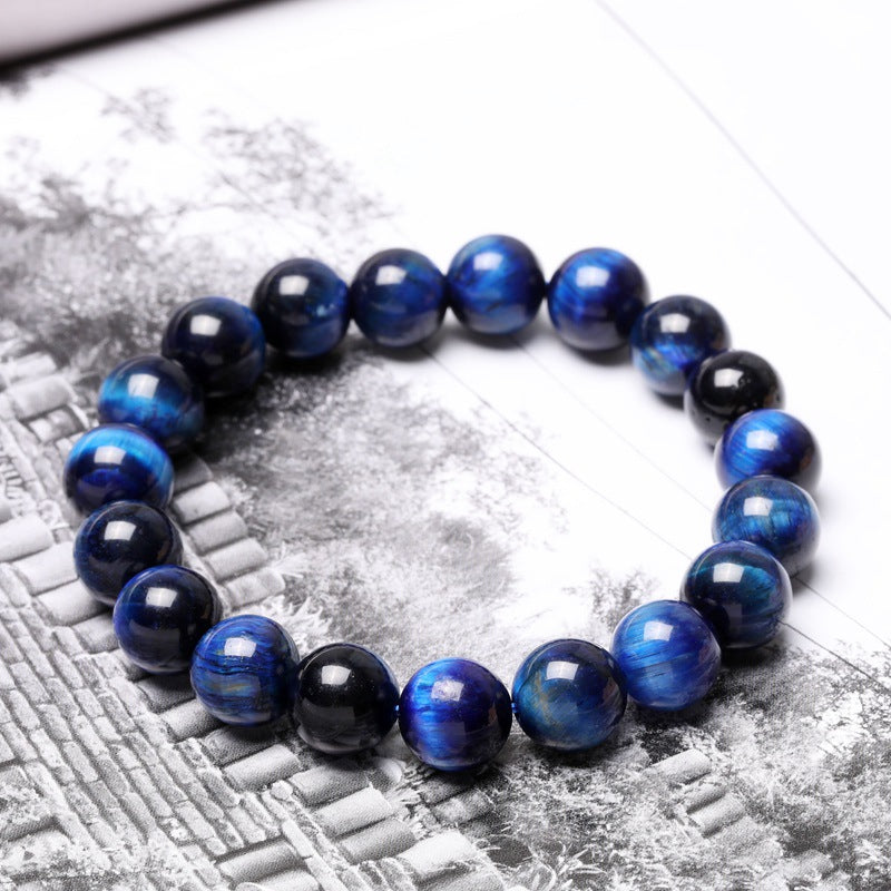 Navy Blue Tiger Eye Beads Bracelets, 10MM Natural Stone Round Beads Elasticity Charm Friendship Bangles for Girls, Women, Men, Couples, Birthdays