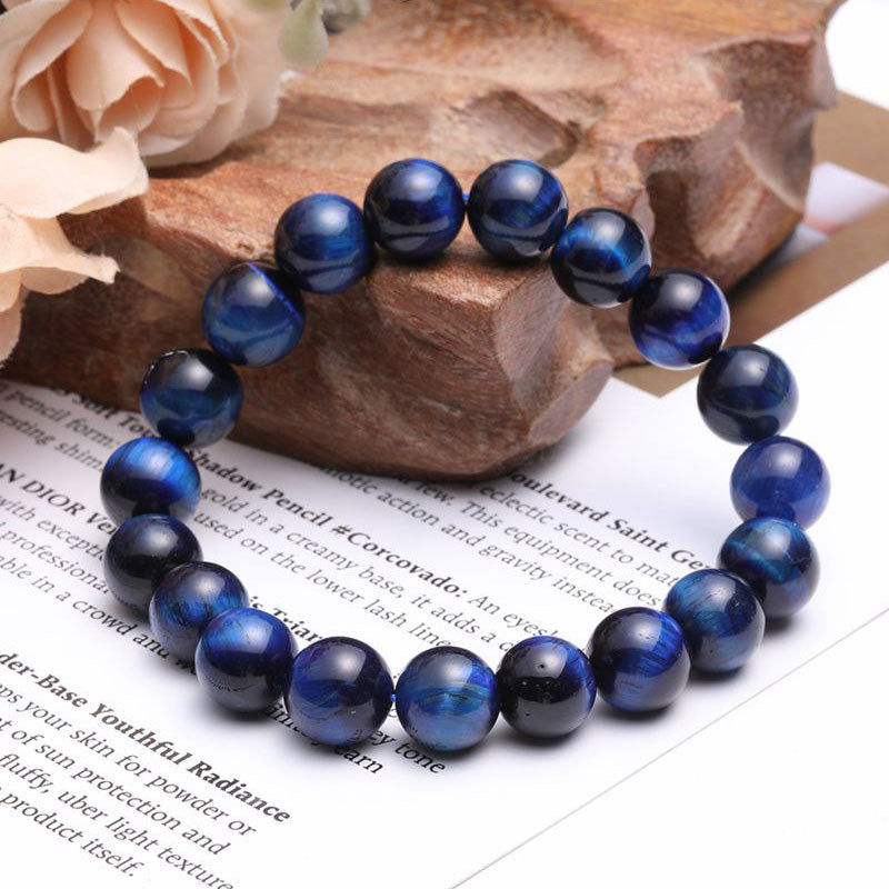 Navy Blue Tiger Eye Beads Bracelets, 10MM Natural Stone Round Beads Elasticity Charm Friendship Bangles for Girls, Women, Men, Couples, Birthdays