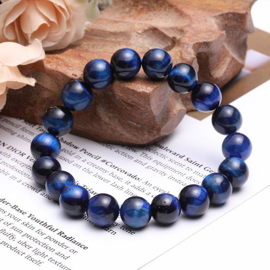 Navy Blue Tiger Eye Beads Bracelets, 10MM Natural Stone Round Beads Elasticity Charm Friendship Bangles for Girls, Women, Men, Couples, Birthdays