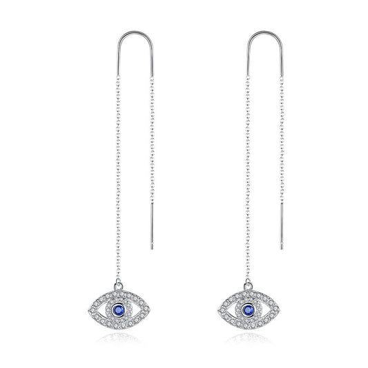 S925 sterling silver earrings Eye Shape Evil Eyes Silver Threader Earrings