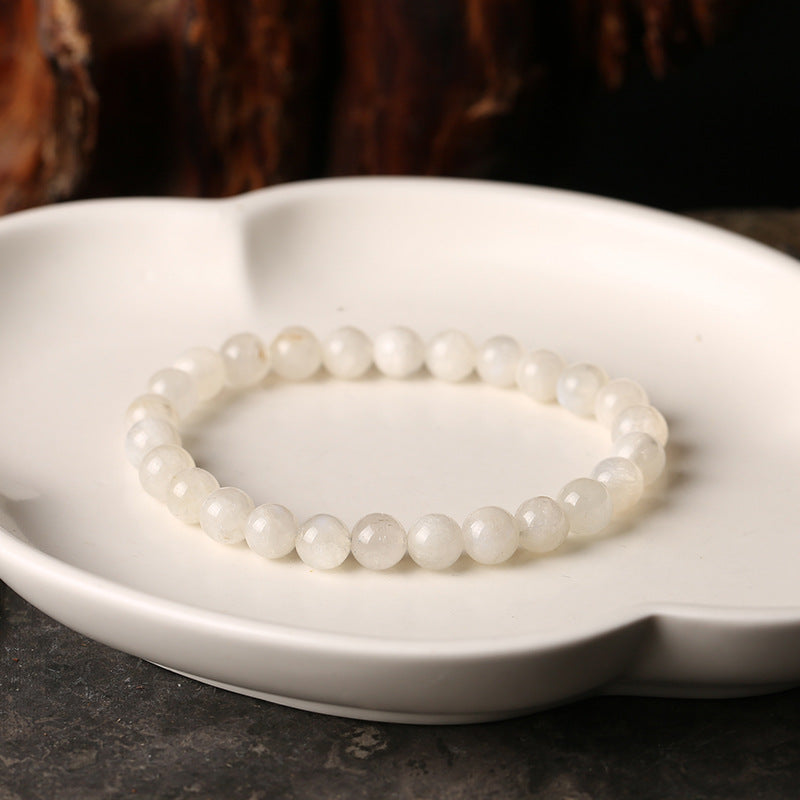 White Moonstone Crystal Stretch Bracelet Bead Size 7MM, Feminine Energy, Brazilian Natural Moonstone Handmade Jewelry for Women