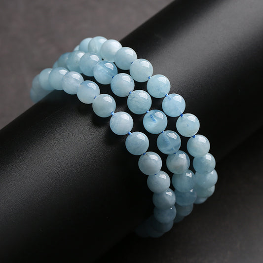 Feng-Shui Healing Gem Stone Beads Bracelets, Grounding & Soothing, Blue Aquamarine Calming Bracelet, Natural Stone Triple Protect For Unisex Adult Natural Reiki