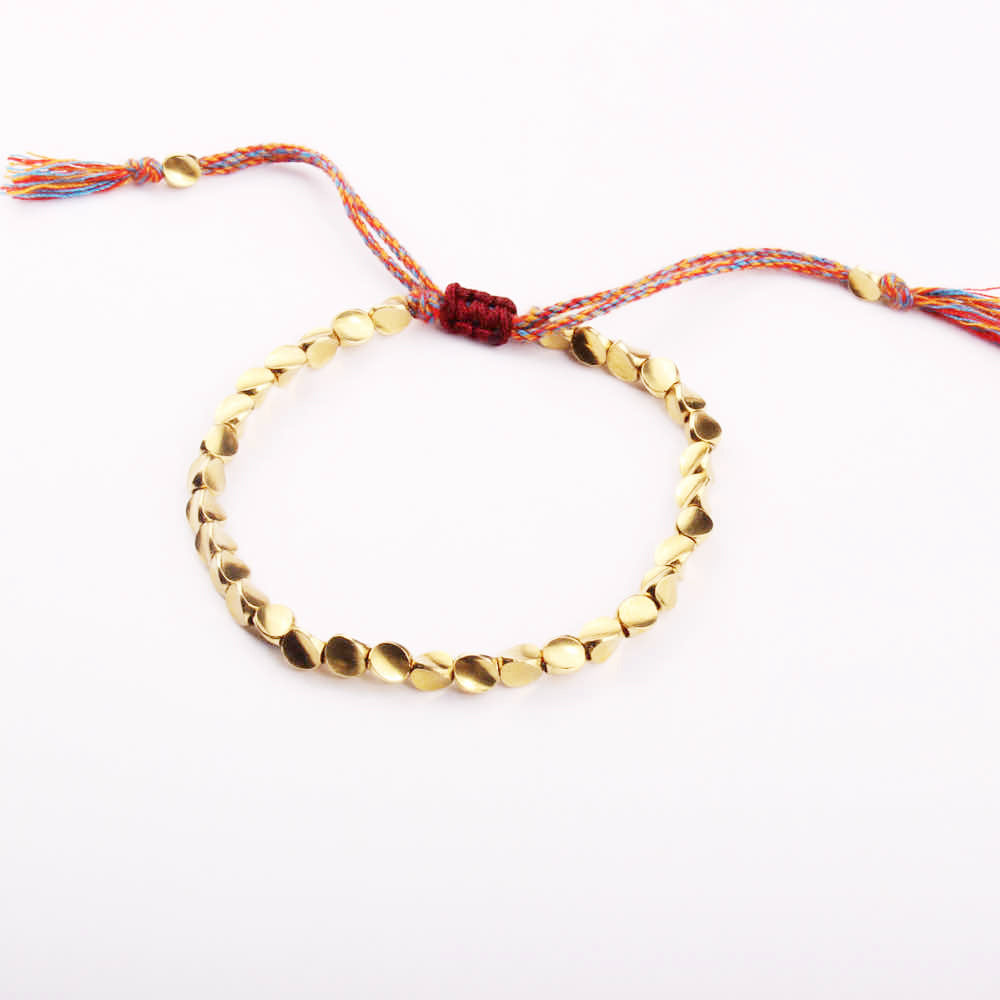 Tibetan Copper Beads Bracelet Handmade, Men's Gold Crown Bead Adjustable Bracelets, For Healing, Strength & Protection