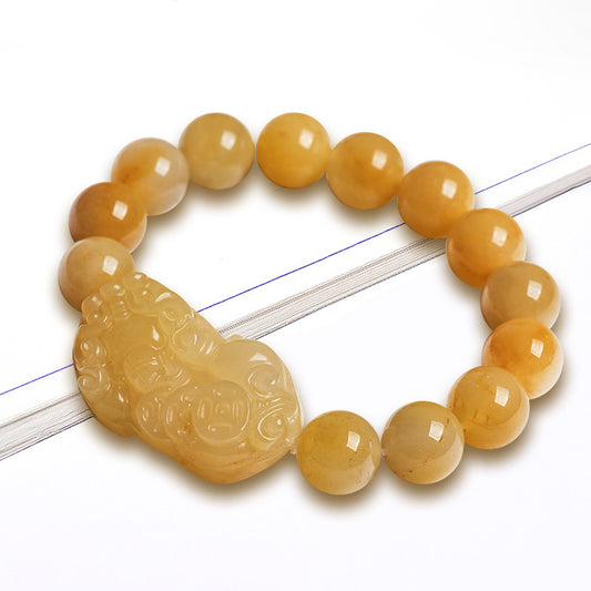 Topaz Piqiu Pixiu Gold Silk Jade Gobi Pixiu Jade Bracelet - Bringing Wealth and Treasure