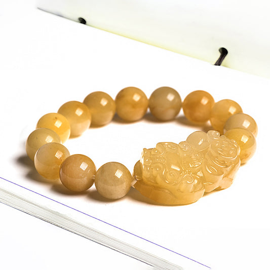 Topaz Piqiu Pixiu Gold Silk Jade Gobi Pixiu Jade Bracelet - Bringing Wealth and Treasure