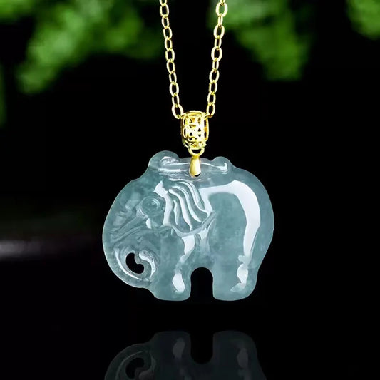 Jade Elephant Pendant And 18k Gold Necklace