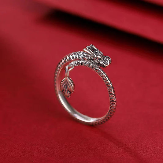 Vintage Dragon Silver Ring - Fortune Prosperity