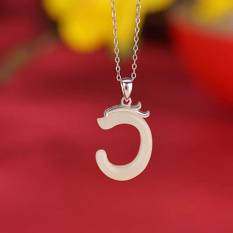 Hetian Jade Zodiac Dragon Pendant 925 Silver Necklace - Prosperity And Fortune