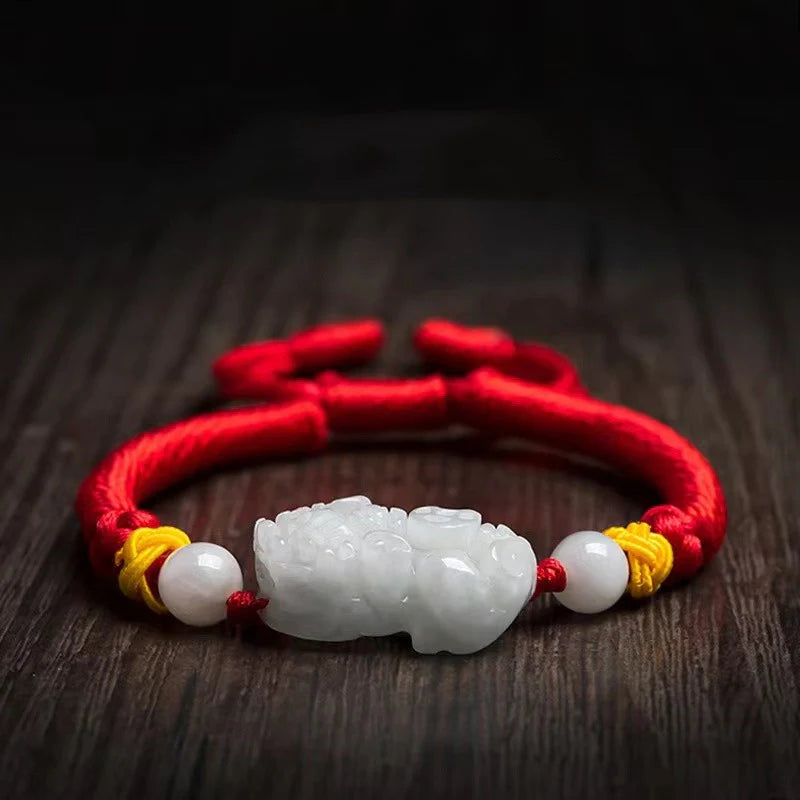 Pixiu Jade Beads Red String Bracelet - Proection and Wealth