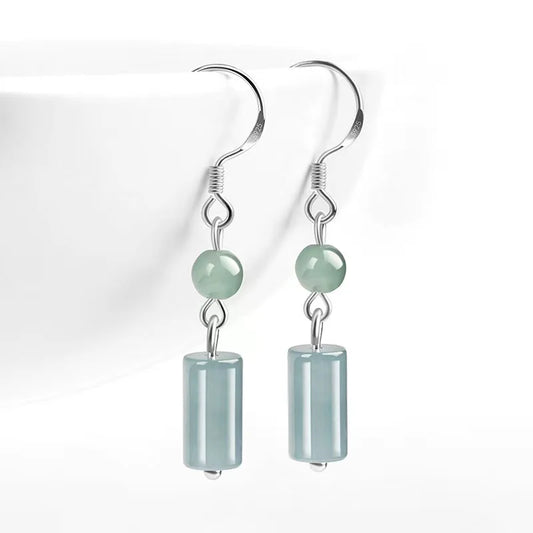 Cylindrical 925 Silver Ice Jade Earrings - Safety And Peace