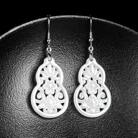 Natural Wulu White Jadeite Fortune 925 Silver Earrings - Peace And Blessings