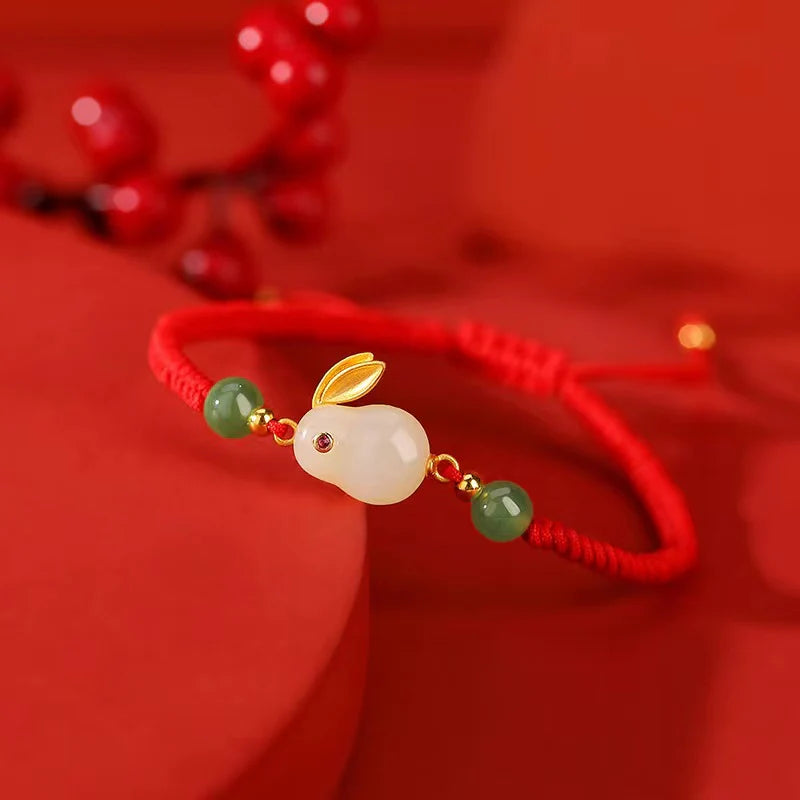 Green Jade Rabbit Red String Bracelet