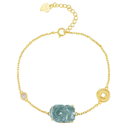 Pixiu Wealth Coin Bracelet &nbsp;-Natural Ice Jade