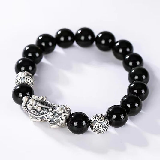 Pixiu Protection Bracelet - Black Obisidian Stone