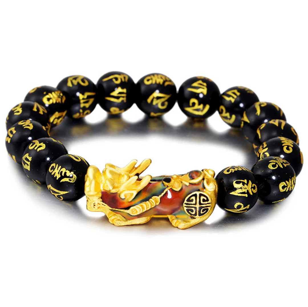 Color-Changing Feng Shui Black Obsidian Bracelet, Wealth Bead Lucky Bracelet with Pi Xiu Pi Yao, Attracting Good Luck and Wealth