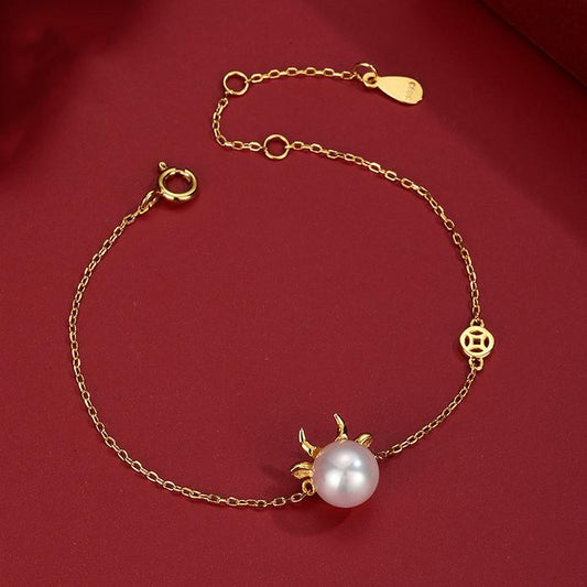 Chinese New Year OX Natural Pearl Gold Lucky Bracelet