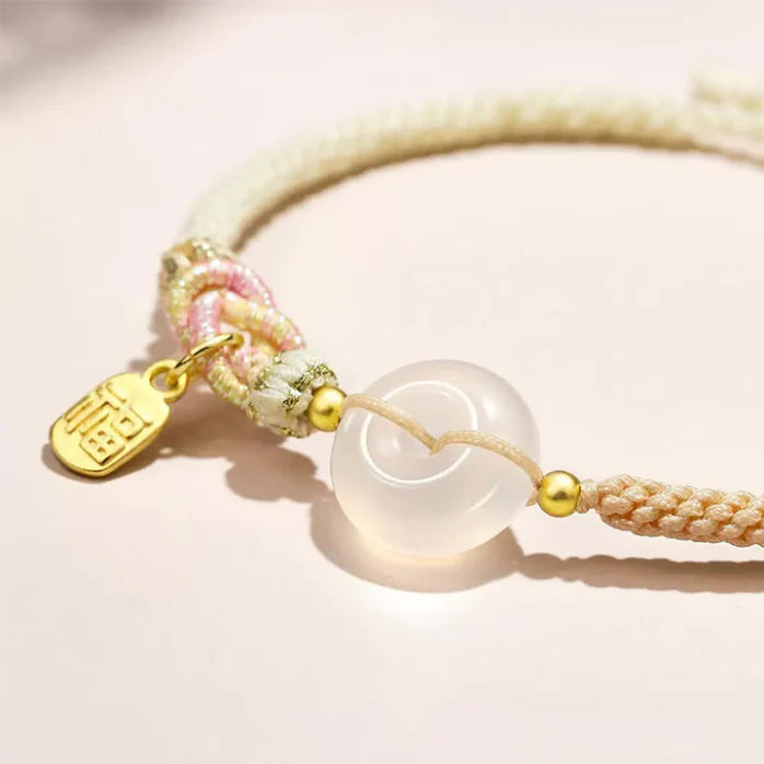 White Agate Peace Buckle Bracelet - Handmade String