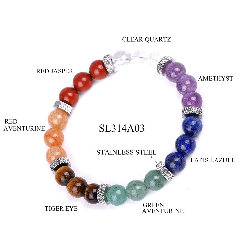 7 Chakra Healing Crystals Bracelet, Lava Rock Bracelet, Natural Gemstones Yoga Reiki Chakras Stone Beads Anxiety Braided Bracelet