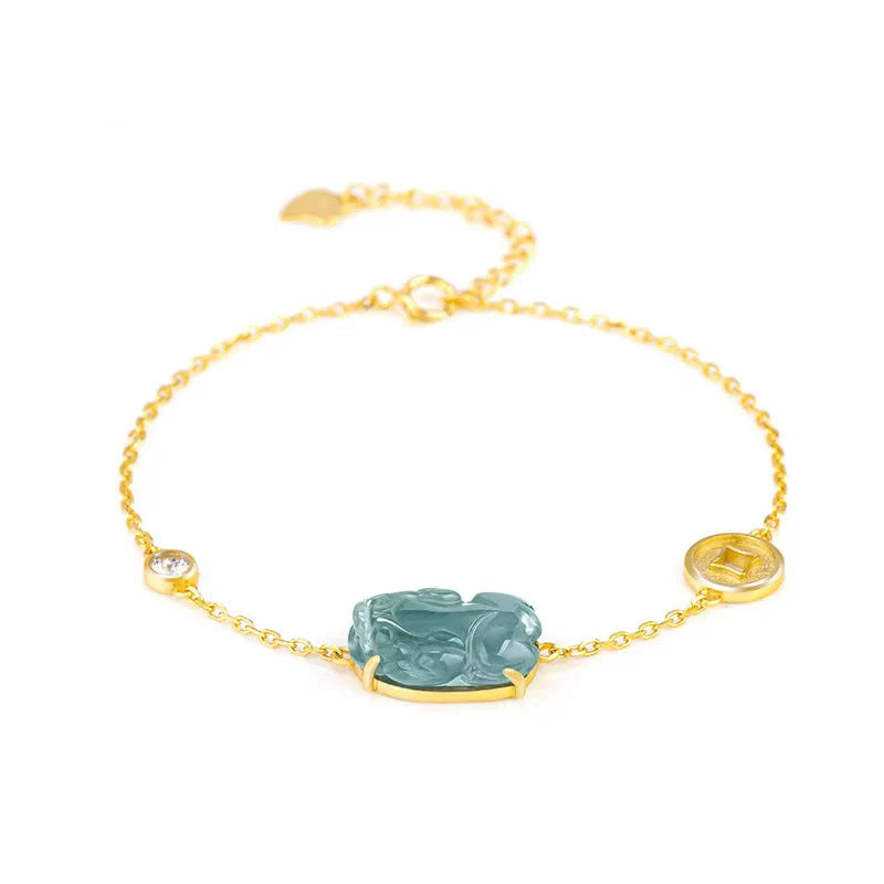 Pixiu Wealth Coin Bracelet &nbsp;-Natural Ice Jade