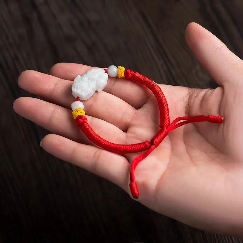 Pixiu Jade Beads Red String Bracelet - Proection and Wealth