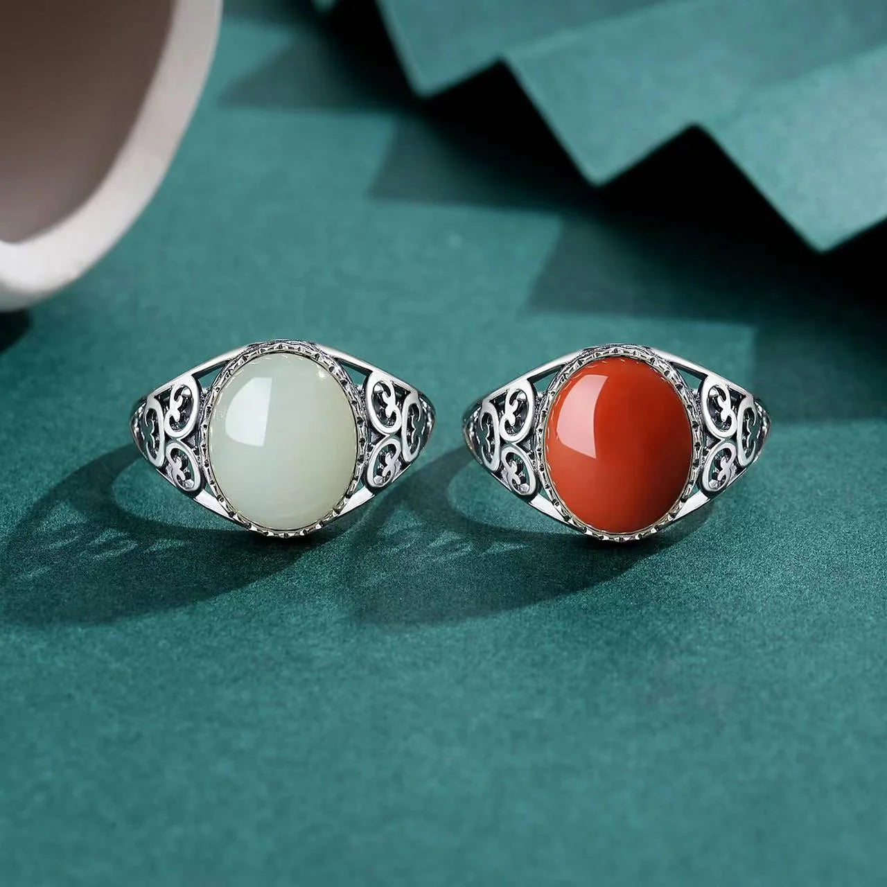 Natural Red Agate Silver Ring - Emotional Balance