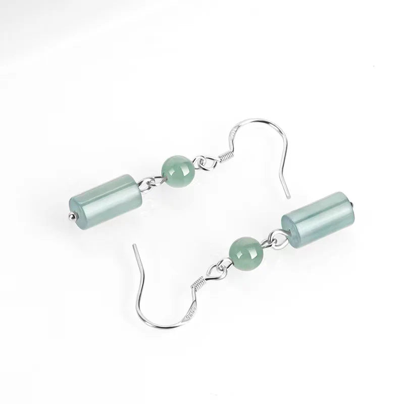 Cylindrical 925 Silver Ice Jade Earrings - Safety And Peace