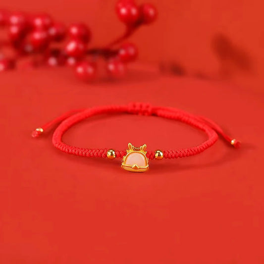 Dragon Red String Bracelet - White Jade