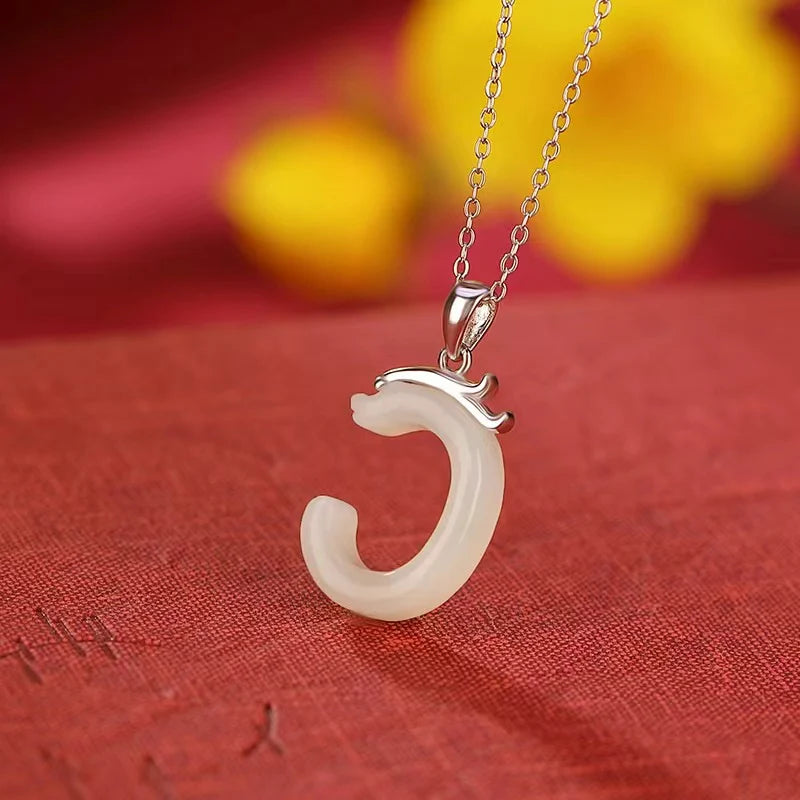 Hetian Jade Zodiac Dragon Pendant 925 Silver Necklace - Prosperity And Fortune