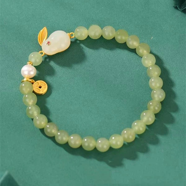 Natural Green Jade Rabbit Lucky Beads Bracelet