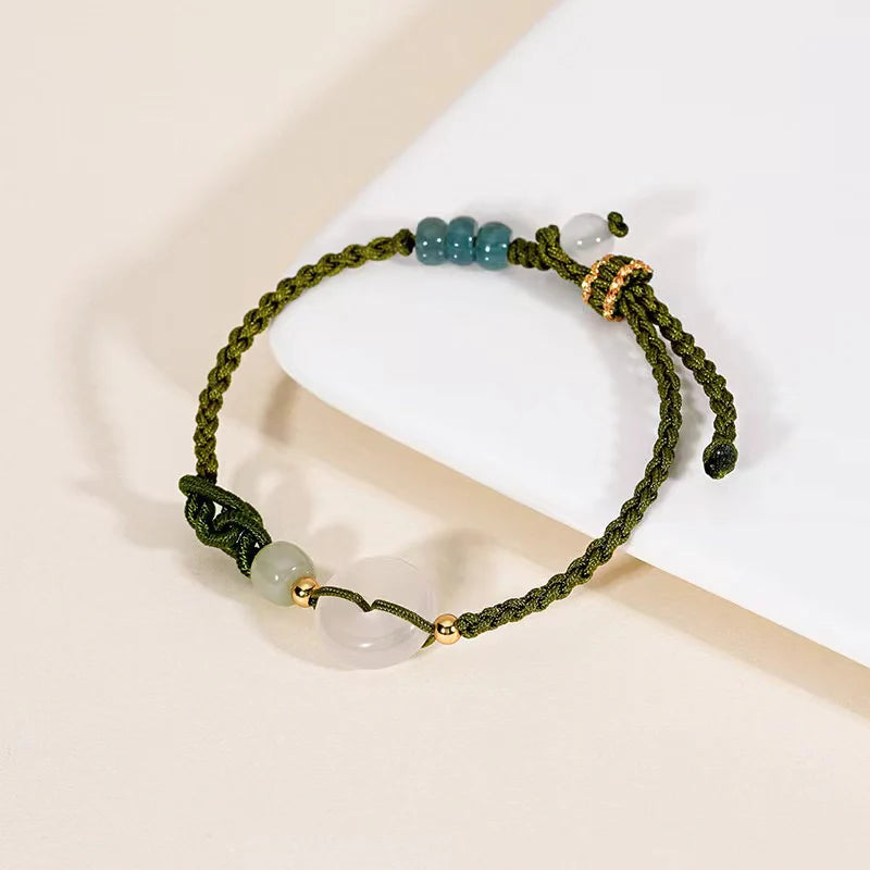 Hetian Jade Peace Buckle String Bracelet - Chalcedony Agate Bead