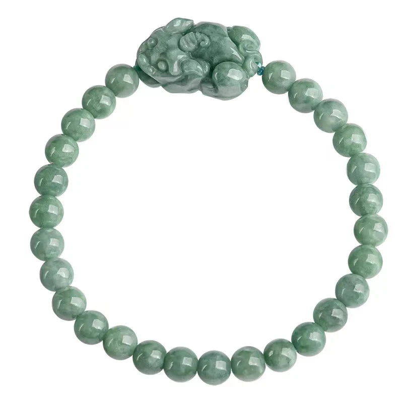 Natural Jade Feng Shui Pixiu Bracelet with Round Beads - Ancient Wisdom