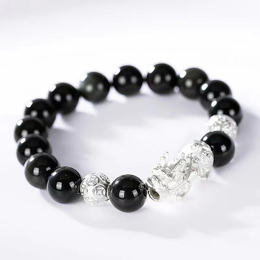 Pixiu Protection Bracelet - Black Obisidian Stone