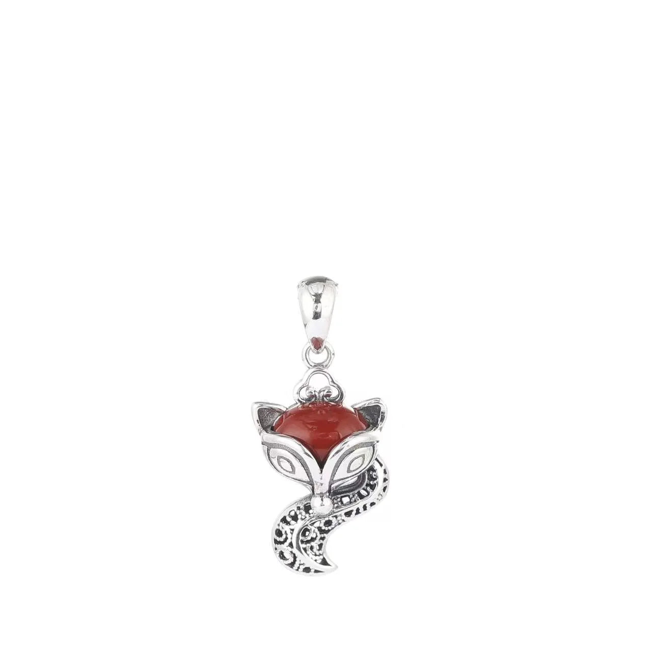 Fox Red Agate Vintage Matte 925 Silver Necklace - Protection