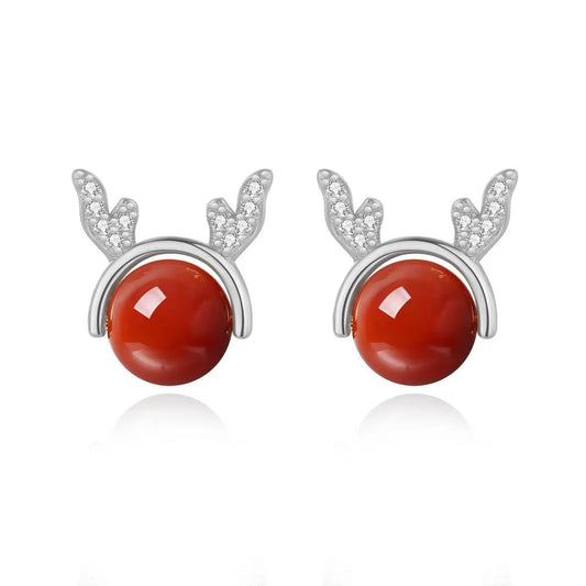 Dragon Zodiac 925 Silver Red Agate Earrings - Prosperity And Fortune