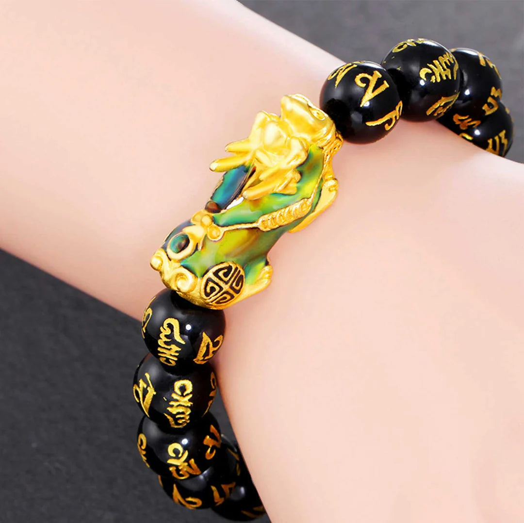 Color-Changing Feng Shui Black Obsidian Bracelet, Wealth Bead Lucky Bracelet with Pi Xiu Pi Yao, Attracting Good Luck and Wealth