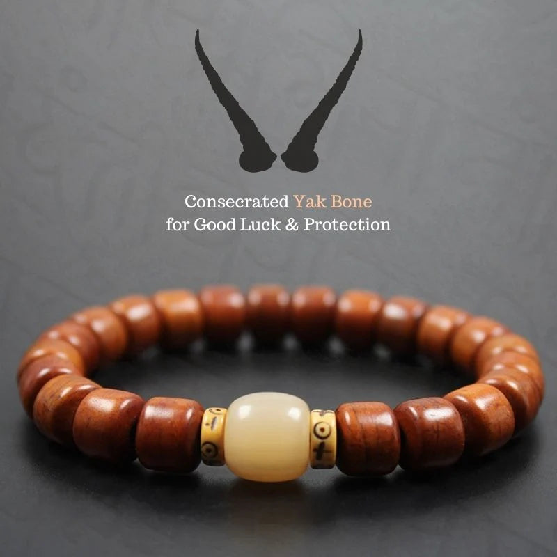 Yak Bone Buddhist Tibetan Prayer Dark Bead Horn Bracelet Yogi Beaded Bracelet, Tibetan Yak Bone Protection Bracelet