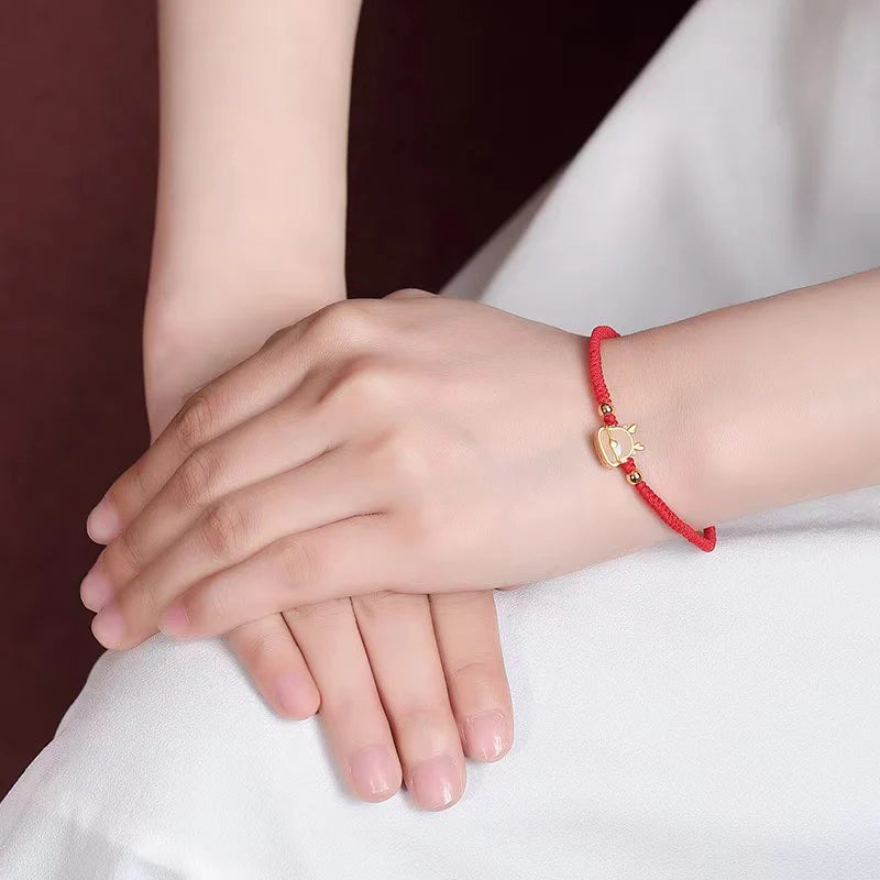 Dragon Red String Bracelet - White Jade