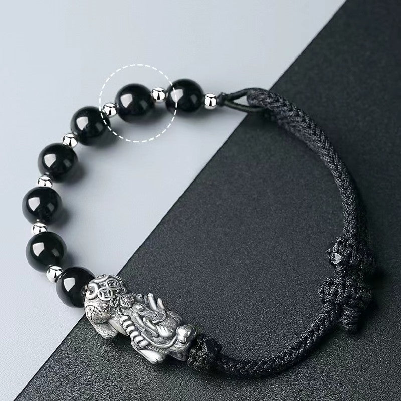 Pixiu Bracelet - Black Obsidian Stone Beads